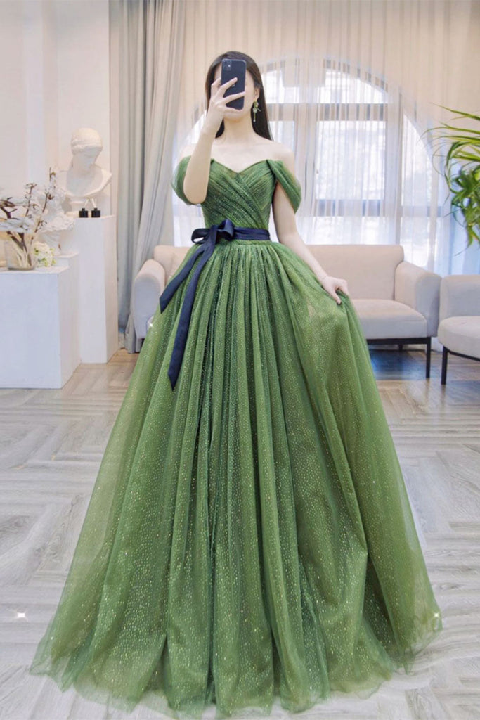 green shiny prom dress Vintage Spaghetti Straps Green Prom Dress Long Prom Dresses SH343