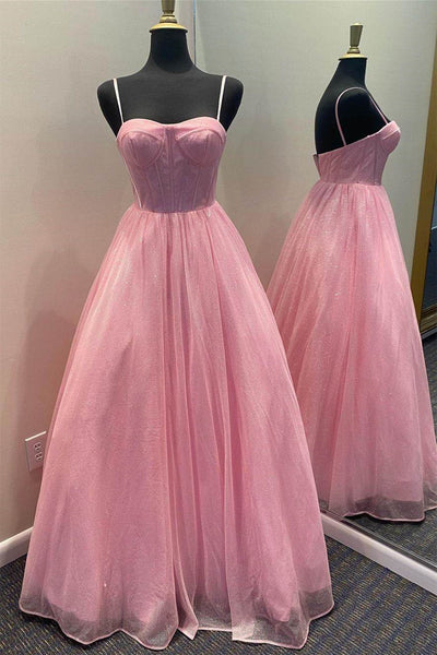 Shiny Tulle Open Back Pink/Lilac/Blue Long Prom Dress, Long Pink/Lilac/Blue Tulle Formal Graduation Evening Dress A1455