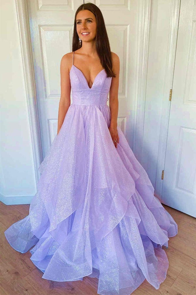 Shiny Tulle V Neck Backless Purple Long Prom Dress, Backless Lavender Formal Graduation Evening Dress A1472 Shiny Tulle V Neck Backless Purple Long Prom Dress, Backless Lavender Formal Graduation Evening Dress A1472