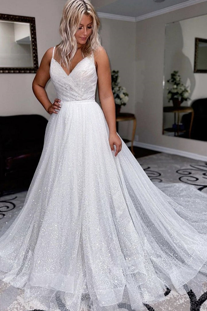 Shiny V Neck Backless Ivory Long Prom Dress, White Backless Formal Eve abcprom Shiny V Neck Backless Ivory Long Prom Dress, White Backless Formal Eve abcprom