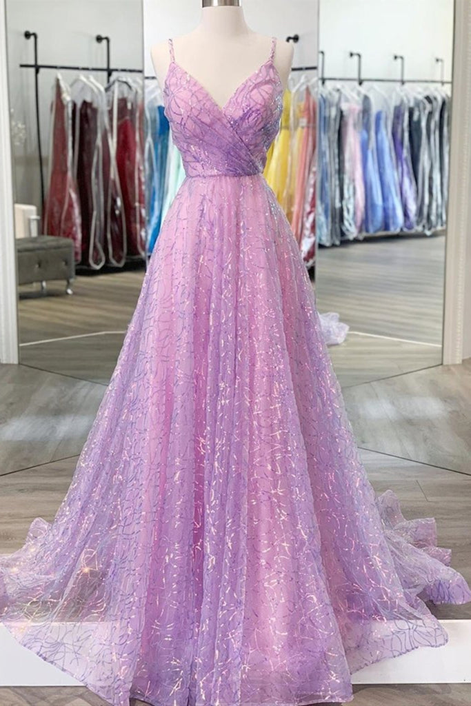 Sparkly Gold Stars Lilac Tulle Corset A-line Cape Formal Dress