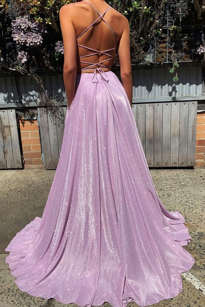 Shiny V Neck Backless Purple Long Prom Dress, Open Back Purple Formal abcprom Shiny V Neck Backless Purple Long Prom Dress, Open Back Purple Formal abcprom
