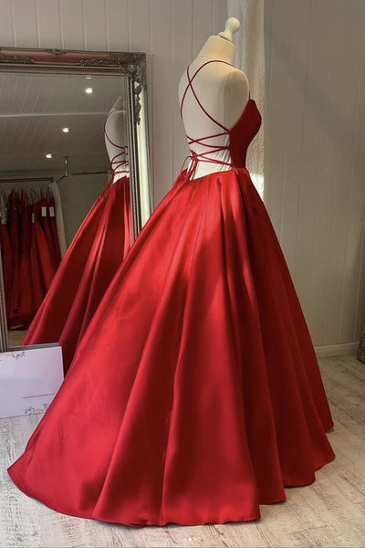 Simple Backless Red Satin Long Prom Dress, Backless Red Formal Dress, Red Evening Dress A1348