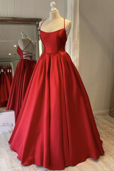 Simple Backless Red Satin Long Prom Dress, Backless Red Formal Dress, Red Evening Dress A1348