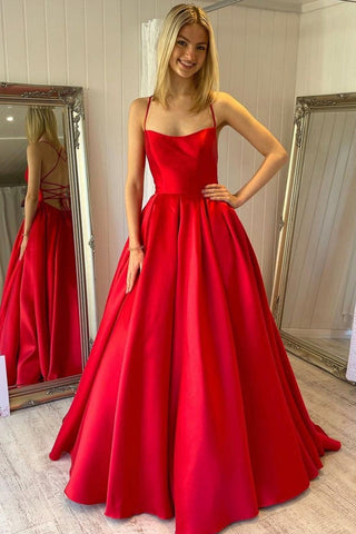 Simple Backless Red Satin Long Prom Dress, Backless Red Formal Dress, Red Evening Dress A1377
