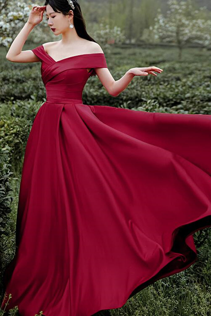 Simple Off Shoulder Burgundy Long Prom Dress, Off the Shoulder Maroon abcprom Simple Off Shoulder Burgundy Long Prom Dress, Off the Shoulder Maroon abcprom