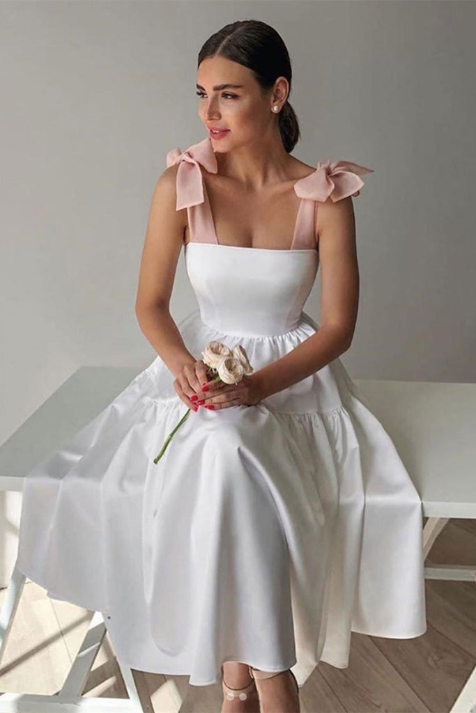 Simple White Satin Short Prom Homecoming Dress, White Formal Graduatio abcprom Simple White Satin Short Prom Homecoming Dress, White Formal Graduatio abcprom