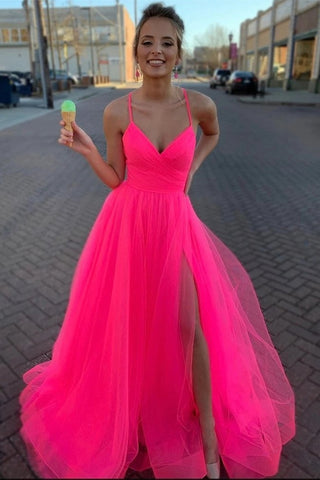 princess hot pink tiered tulle prom dress Hot Pink Tulle Princess Gown: Detachable Train, Lace-Up Corset