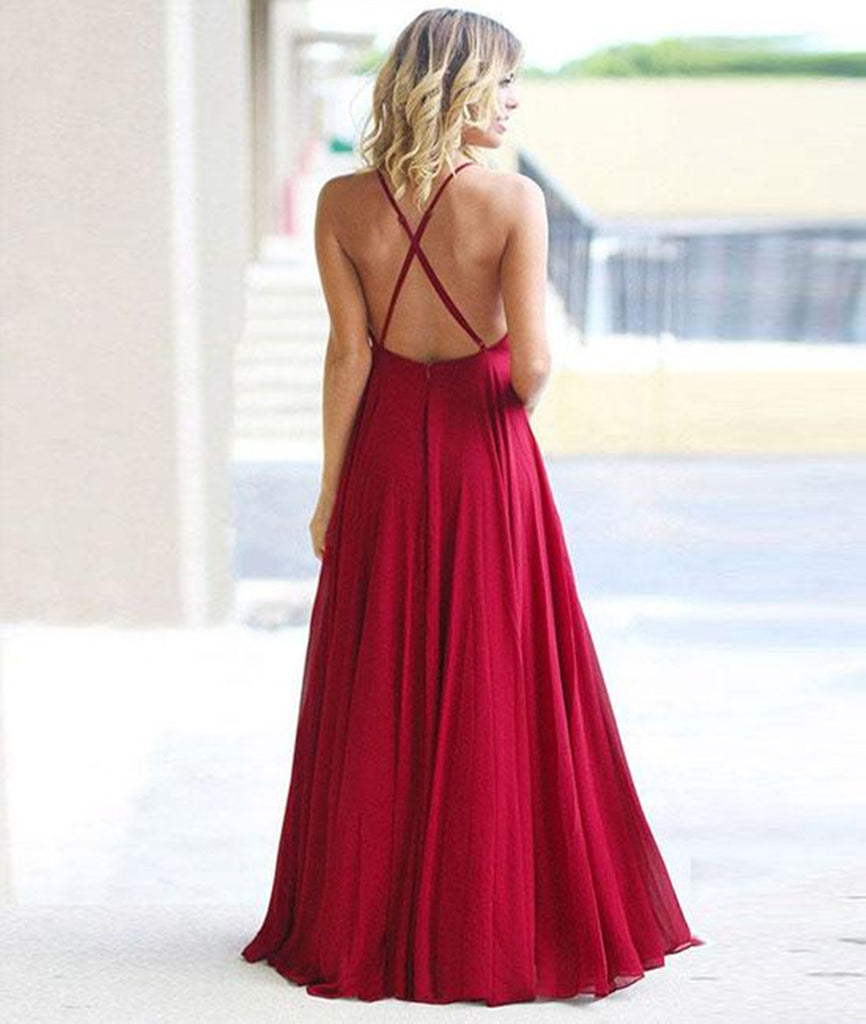 Simple Side Slit Cheap Maroon A-line Long Evening Prom Dresses, QB0423 –  QueenaBridal
