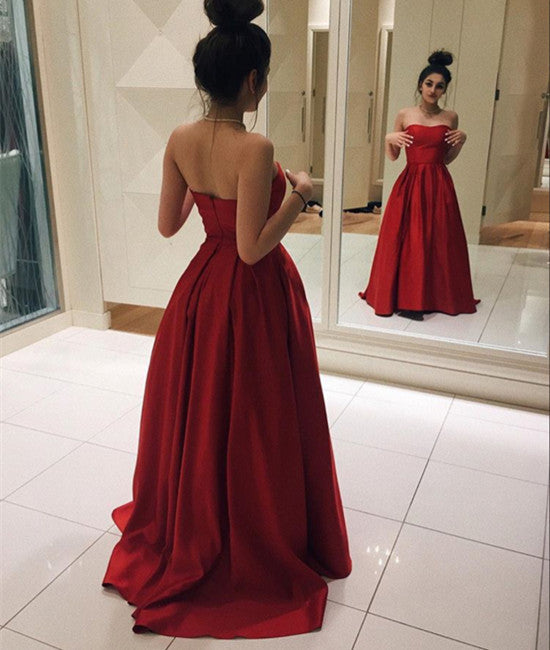 simple red prom dress Satin Tea Length Dress, Red Homecoming Dresses US 6 / Red (As Picture) Browse now! long dresses with sequins Dark