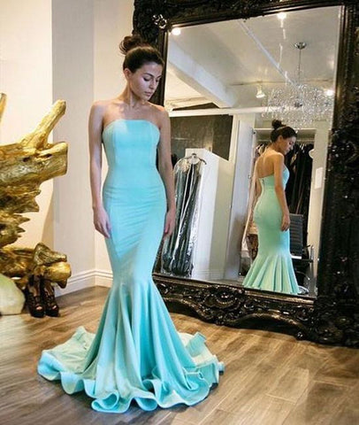 Simple Sage Mermaid Backless Satin Long Prom Dress, Mermaid Sage Formal Dress, Evening Dress
