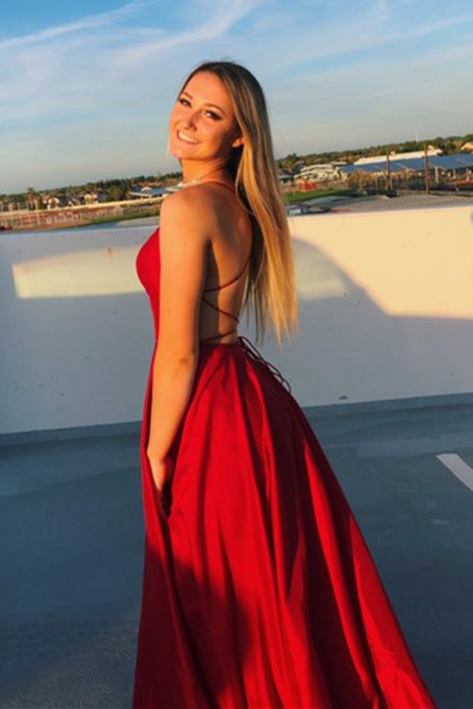 Simple Satin Backless Long Red Prom Dress, Backless Red Formal Graduat abcprom Simple Satin Backless Long Red Prom Dress, Backless Red Formal Graduat abcprom