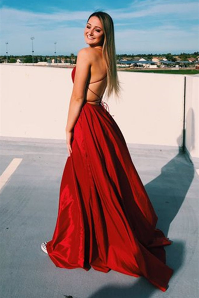 Simple Satin Backless Long Red Prom Dress, Backless Red Formal Graduat abcprom Simple Satin Backless Long Red Prom Dress, Backless Red Formal Graduat abcprom