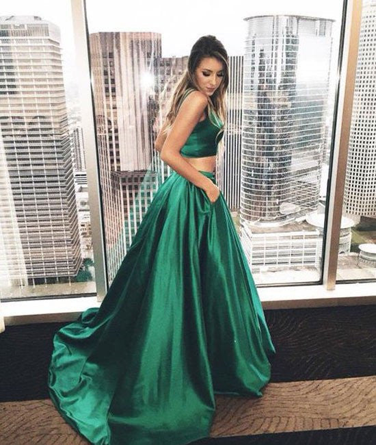 Simple Two Pieces Long Green Prom Dresses, Green Evening Dresses abcprom Simple Two Pieces Long Green Prom Dresses, Green Evening Dresses abcprom