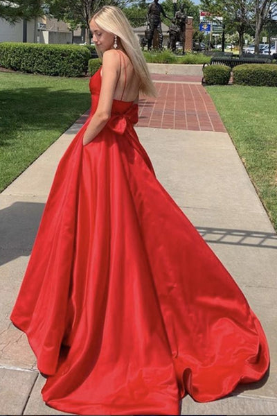 Simple V Neck Long Backless Red Prom Dress, Backless Red Formal Graduation Evening Dress, Red Party Dress