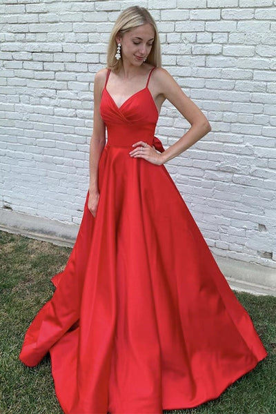 Simple V Neck Long Backless Red Prom Dress, Backless Red Formal Graduation Evening Dress, Red Party Dress