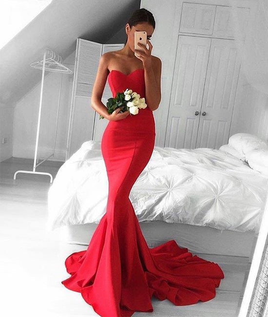 Glamorous Sweetheart Neck Mermaid Red Prom Dresses, Ball Gown, Red Evening Dresses Glamorous Sweetheart Neck Mermaid Red Prom Dresses, Ball Gown, Red Evening Dresses