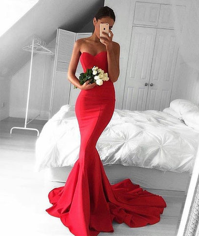 Glamorous Sweetheart Neck Mermaid Red Prom Dresses, Ball Gown, Red Evening Dresses