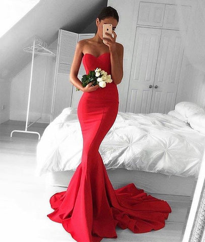Glamorous Sweetheart Neck Mermaid Red Prom Dresses Ball Gown Red Eve abcprom