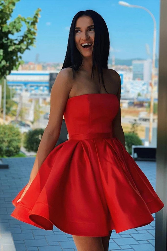 Strapless Red/Green Satin Short Prom Homecoming Dress, Short Red/Green abcprom Strapless Red/Green Satin Short Prom Homecoming Dress, Short Red/Green abcprom