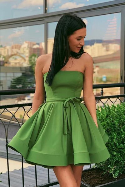 Strapless Red/Green Satin Short Prom Homecoming Dress, Short Red/Green Formal Graduation Evening Dress A1630