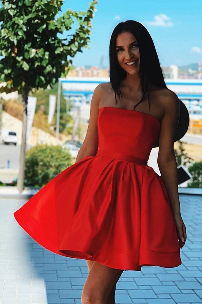 red strapless homecoming dress Cut Glass Mirror A-Line Gathered Red / US 6 JOY0375 Shell Red - A-Line Strapless Ruffles