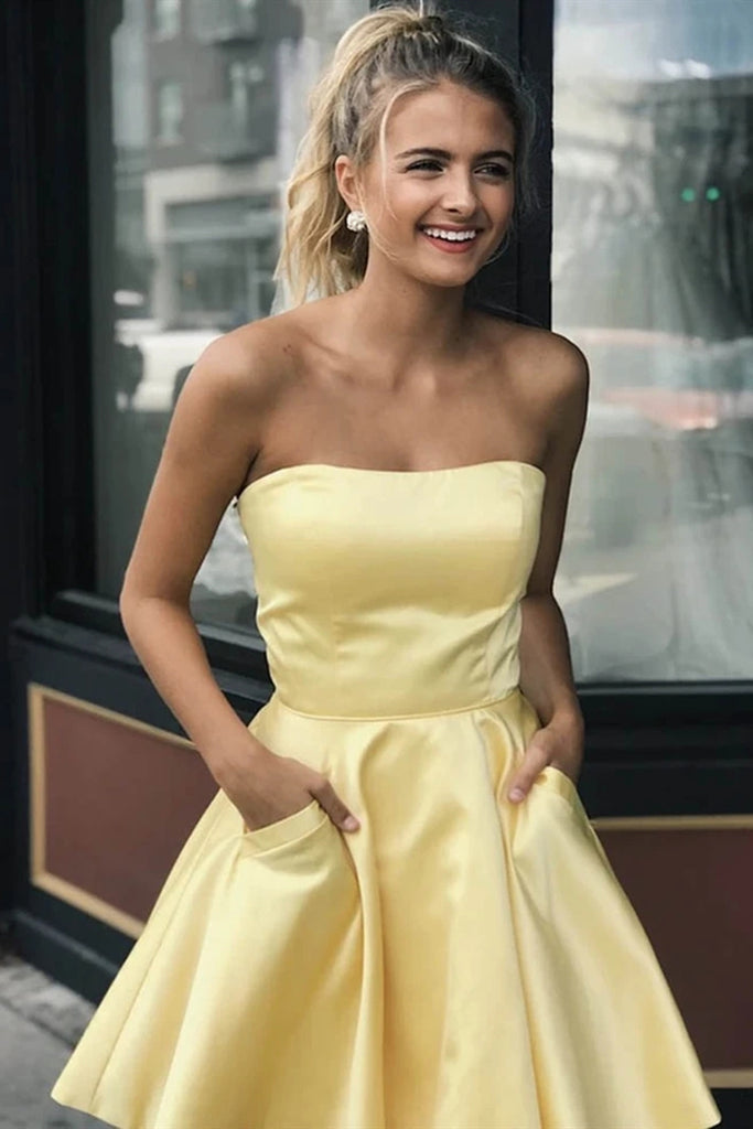 short yellow formal dress Yellow Prom Dress, Knee Length Dress, Short Tulle Dress, Sexy Yellow Dress, Elegant Short Dress, Bridesmaid Dress, Formal Cocktail Dress