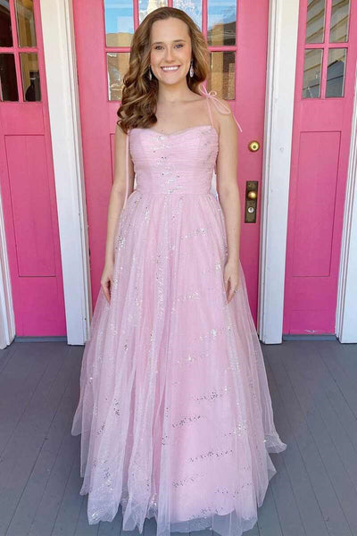 Sweetheart Neck Pink Tulle Long Prom Dress, Pink Tulle Formal Graduation Evening Dress A1539