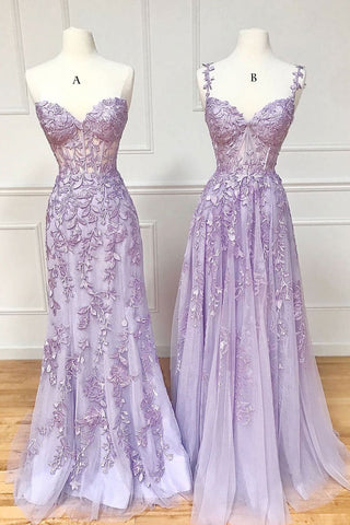 Sweetheart Neck Purple Lace Long Prom Dress, Strapless Purple Formal Dress, Mermaid Purple Evening Dress A1758