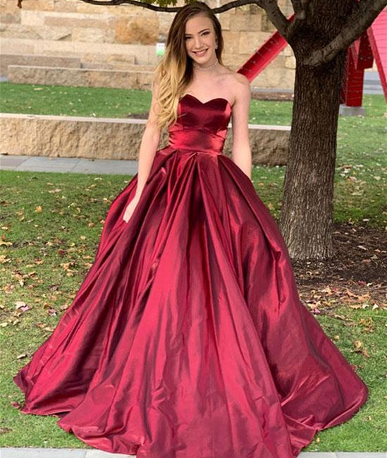 Plunging V Neck Maroon Lace Tulle A-line Prom Gown - Xdressy