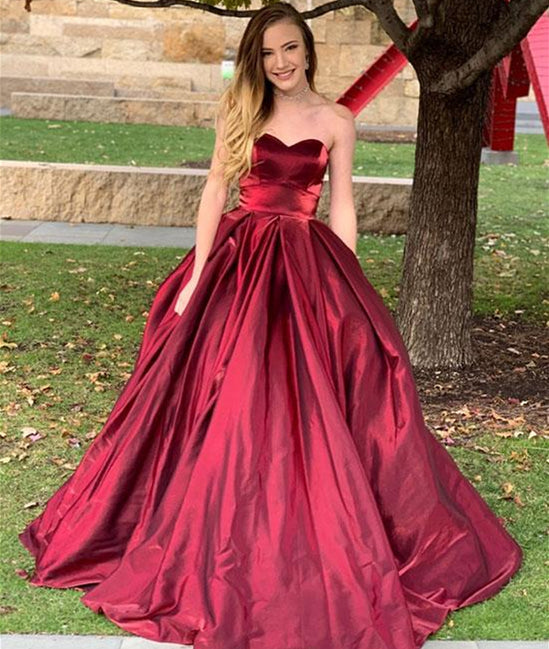 Sweetheart Neck Backless Burgundy Satin Long Prom Dress, Burgundy Ball abcprom Sweetheart Neck Backless Burgundy Satin Long Prom Dress, Burgundy Ball abcprom