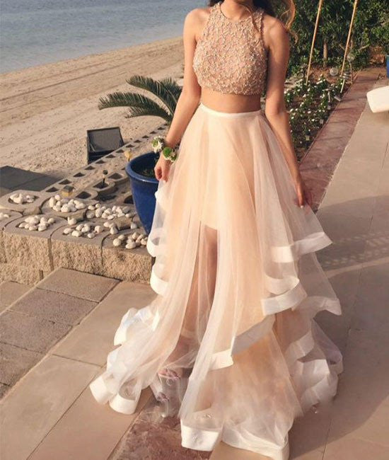 ivory two piece prom dress Two-Pieces Composite Fabric Prom Dresses Ivory Special Party Dresses ARD2458