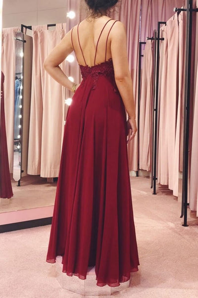 V Neck Backless Burgundy Lace Long Prom Dress, Backless Burgundy Lace Formal Dress, Burgundy Lace Evening Dress