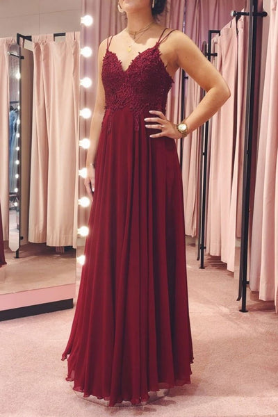 V Neck Backless Burgundy Lace Long Prom Dress, Backless Burgundy Lace Formal Dress, Burgundy Lace Evening Dress