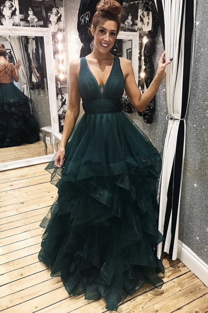 V Neck Backless Dark Green Long Prom Dresses, Backless Dark Green Form abcprom V Neck Backless Dark Green Long Prom Dresses, Backless Dark Green Form abcprom