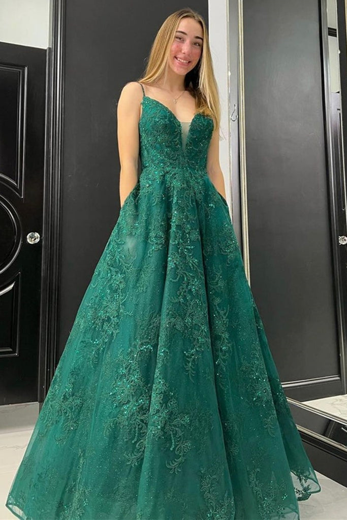 V Neck Backless Green Lace Long Prom Dress, Green Lace Formal Dress, O abcprom V Neck Backless Green Lace Long Prom Dress, Green Lace Formal Dress, O abcprom