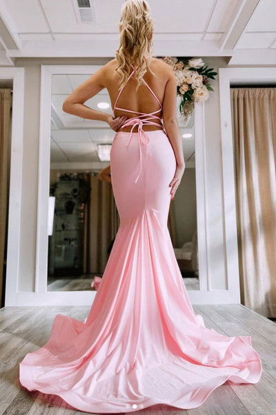V Neck Backless Mermaid Pink Long Prom Dress, Mermaid Pink Formal Dress, Pink Evening Dress A1718