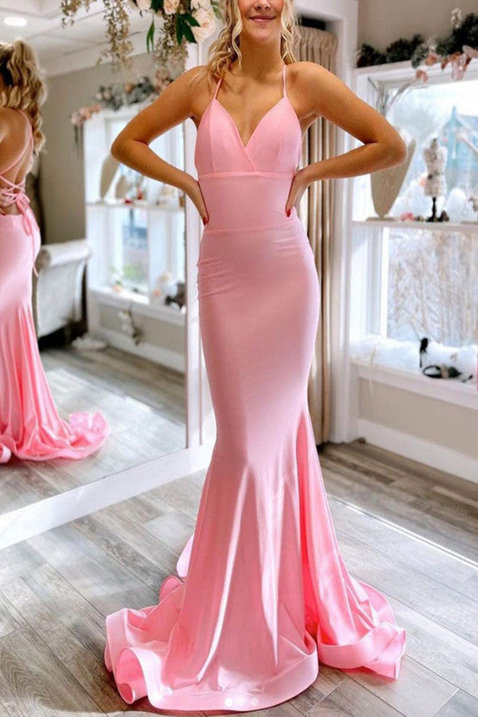 V Neck Backless Mermaid Pink Long Prom Dress, Mermaid Pink Formal Dres abcprom V Neck Backless Mermaid Pink Long Prom Dress, Mermaid Pink Formal Dres abcprom