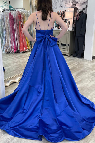 V Neck Backless Royal Blue Satin Long Prom Dress, Backless Royal Blue Formal Dress, Royal Blue Evening Dress A1447