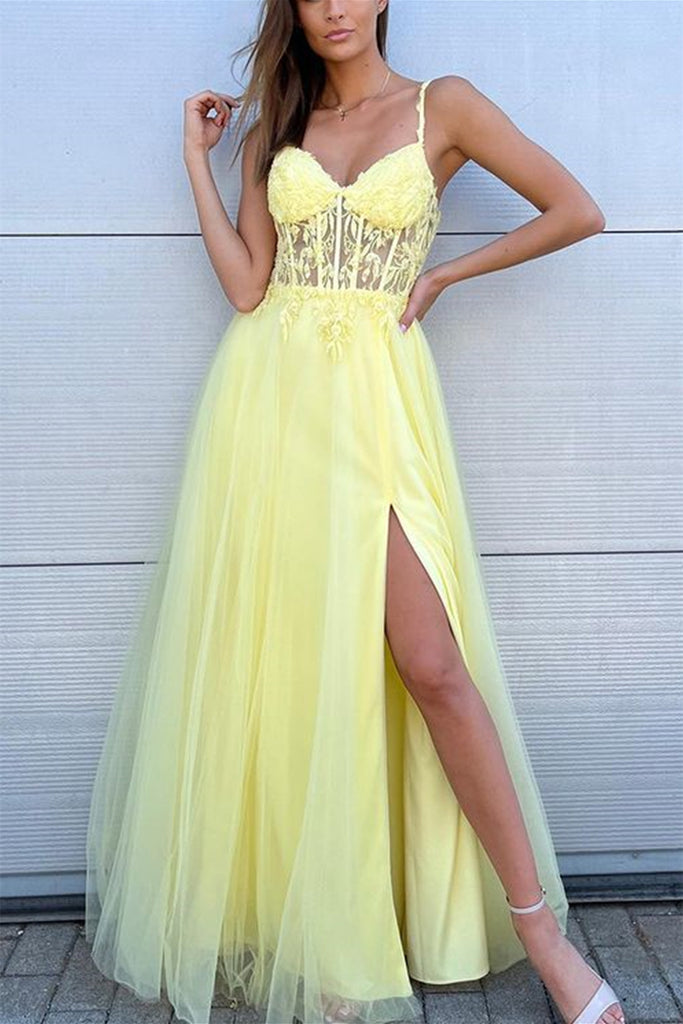 V Neck Blue/Pink/Yellow Lace Long Prom Dress with High Slit, Blue/Pink abcprom V Neck Blue/Pink/Yellow Lace Long Prom Dress with High Slit, Blue/Pink abcprom