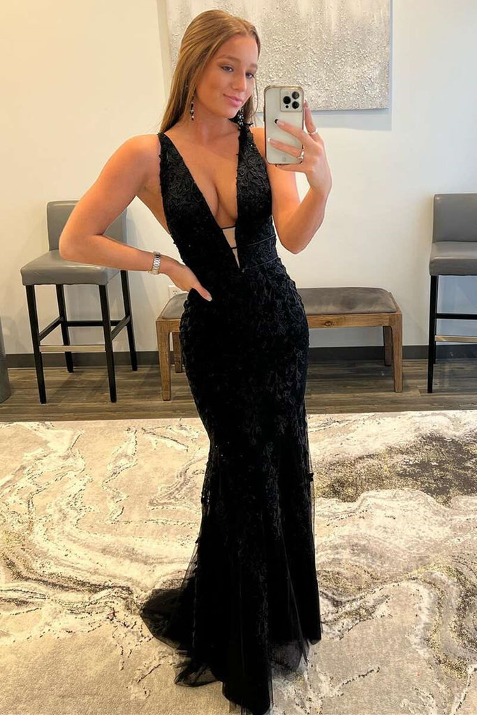 black sleeveless v neck mermaid dress Sequin Sleeveless V-Neck Mermaid Dress by Ladivine CH066