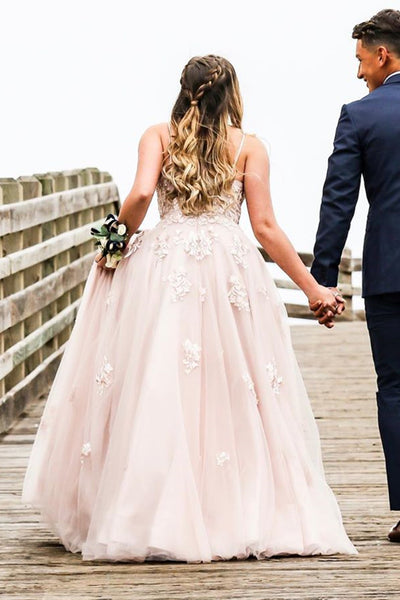 V Neck Open Back Dusty Pink Lace Long Prom Dress, Dusty Pink Lace Formal Evening Dress