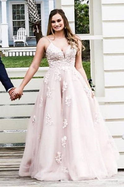 V Neck Open Back Dusty Pink Lace Long Prom Dress, Dusty Pink Lace Formal Evening Dress