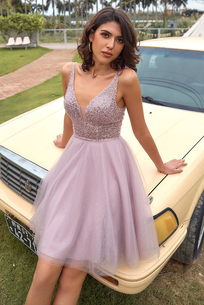 V Neck Open Back Grey Sequin Short Prom Dress, Grey Tulle Homecoming D abcprom V Neck Open Back Grey Sequin Short Prom Dress, Grey Tulle Homecoming D abcprom