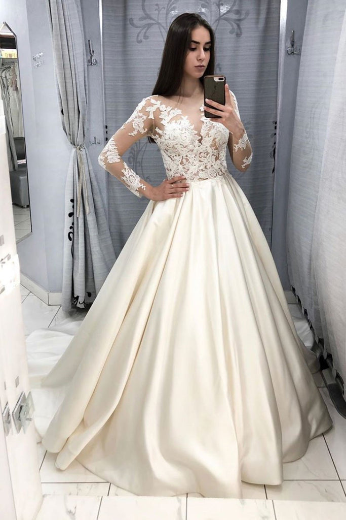 Women's Wedding Dress for Bride Ivory V Neck Lace Applique Evening Dress  Straps Long Ball Gowns US2 at Amazon Women's Clothing store